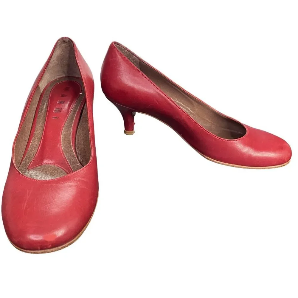 Vintage Marni Red Leather Kitten Heels - Size 5